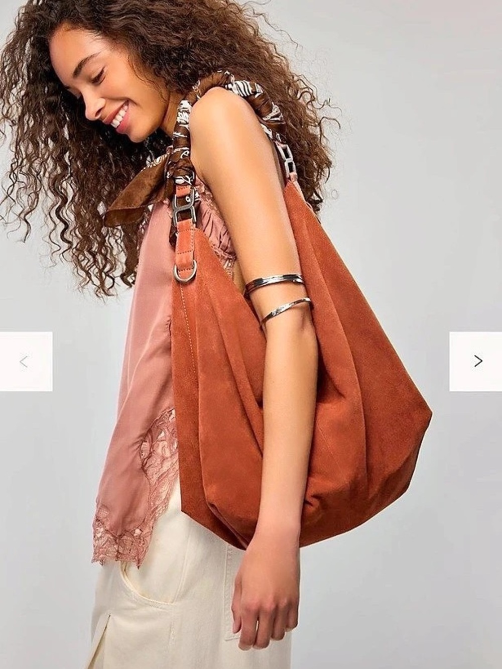 Free People C8151 Leather Hobo Bag in Brown NWT